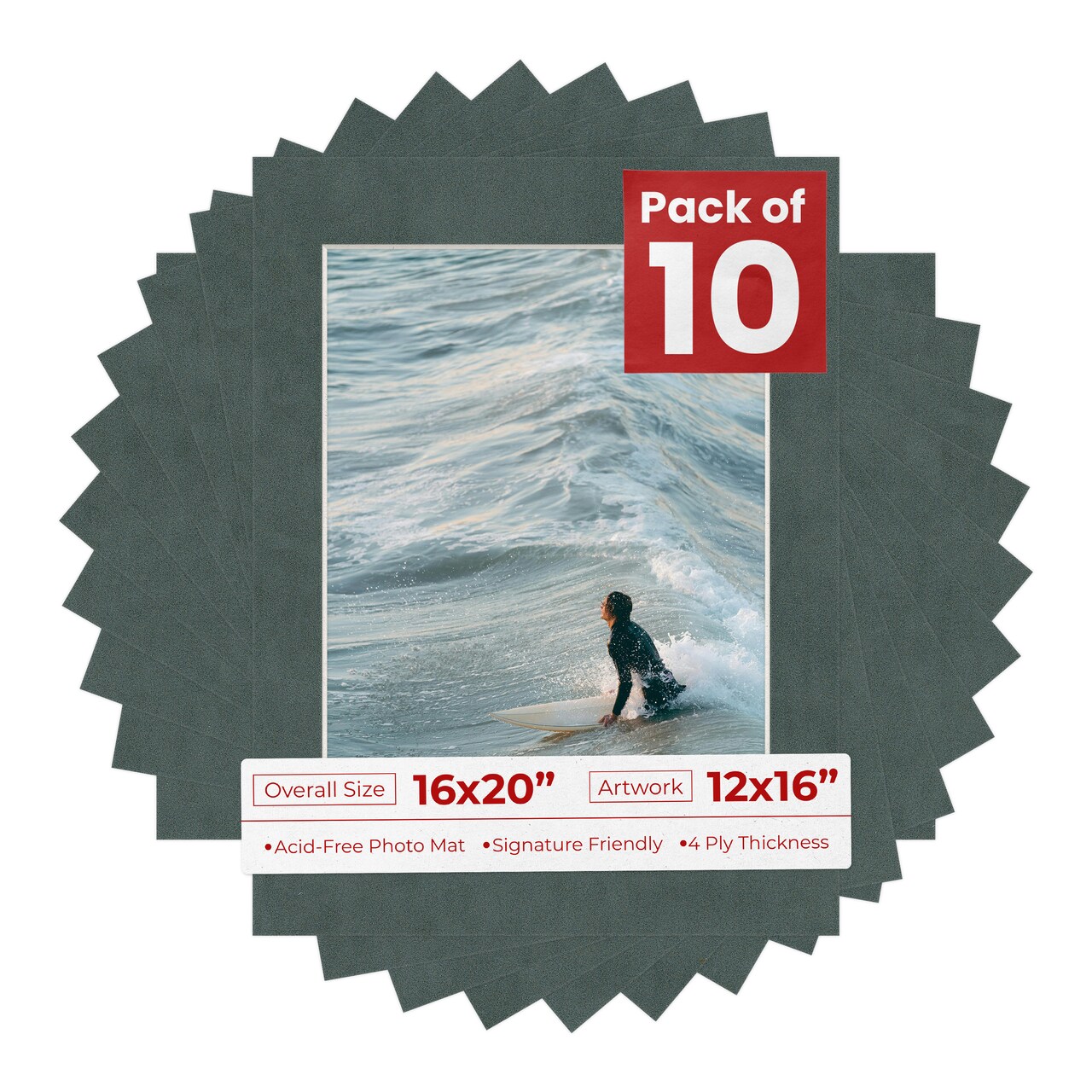 Dark Grey Suede Mat Board for 16x20 Frames - Fits 12x16 Photos